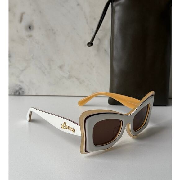 NEW Loewe LW40140U Curvy Cat Eye Sunglasses Beige Brown main image 5